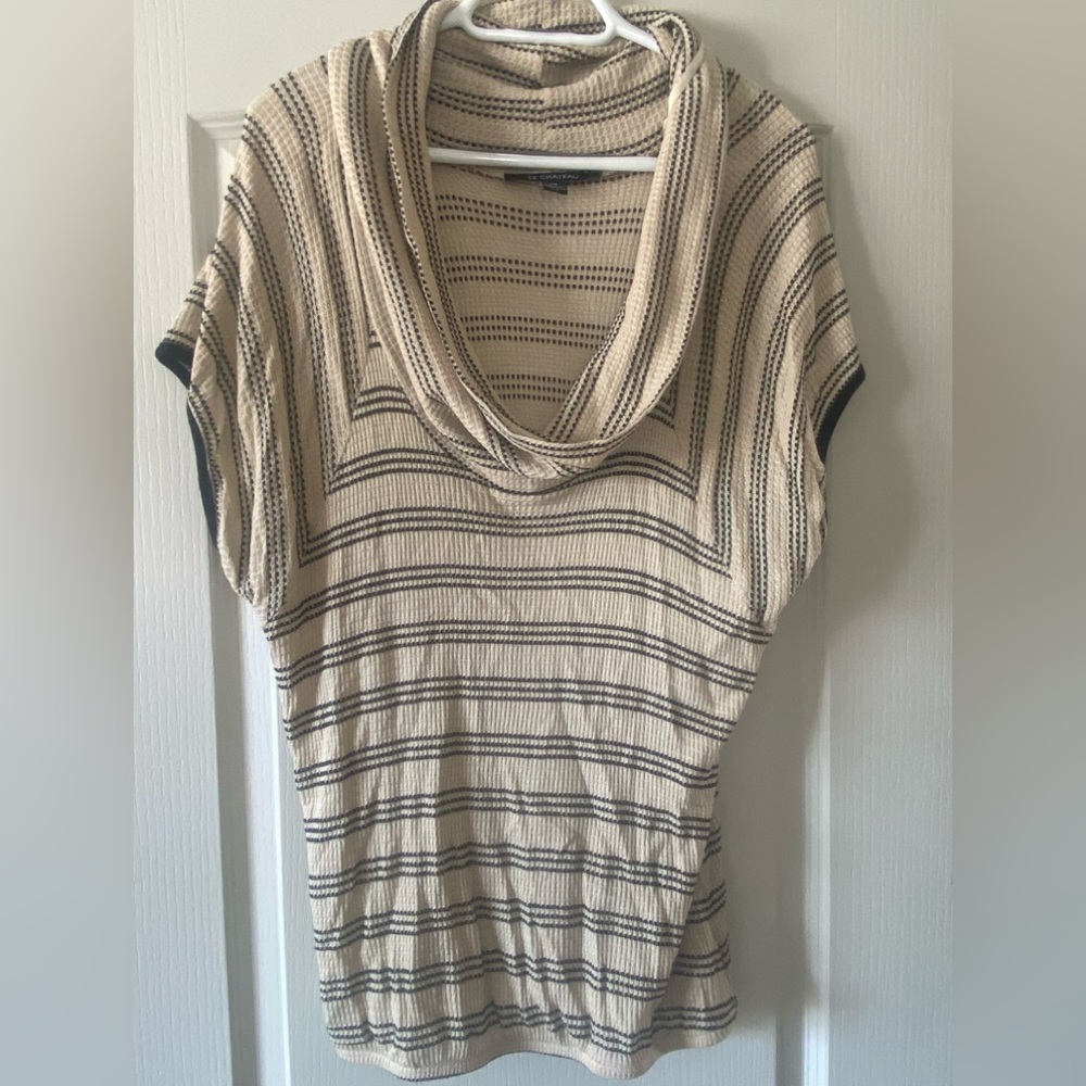 LA CHATEAU - Oversized Cowl Neck, Short Sleeve Stripped Shirt
